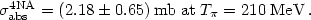 $ \sigma_{\rm abs}^{\rm 4NA}= (2.18 \pm 0.65)\, {\rm mb}\; {\rm at}\; T_{\pi}=210\;{\rm MeV}\,. $