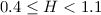 $0.4\le H<1.1$