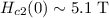 $H_{c2}(0)\sim5.1\ \text{T}$