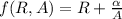 $f(R,A)=R+\frac{\alpha}{A}$