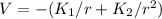 $V=-(K_1/r+K_2/r^2)$