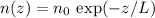 $n(z)=n_{0}\,\exp (-z/L)$