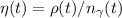 Mathematical equation: $\eta (t) = \rho (t)/n_\gamma (t)$