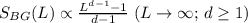 Mathematical equation: $S_{BG}(L) \propto \frac {L^{d-1}-1}{d-1}\;(L\to \infty ;\,d \ge1)$